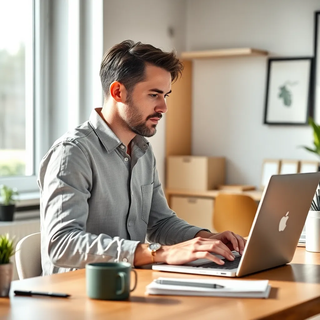 Nederlandse professional die werkt aan laptop terwijl hij zijn side hustle beheert