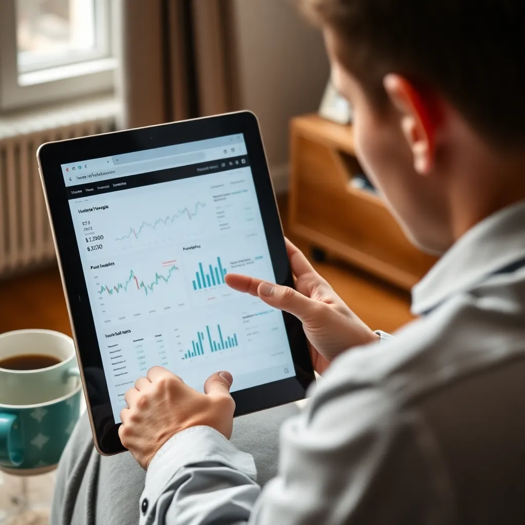 Persoon die investeert via mobiele app met diverse portfolio