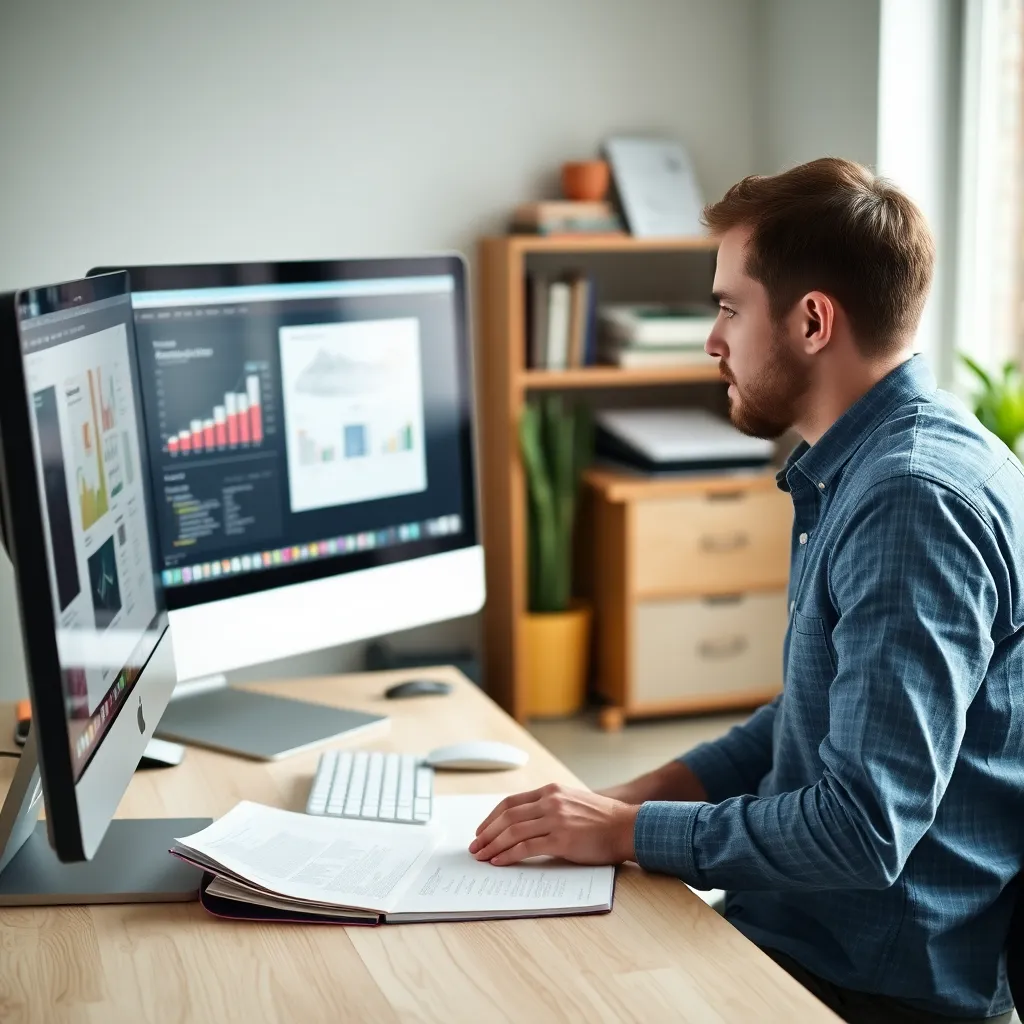 Persoon die digitale producten ontwikkelt op computer